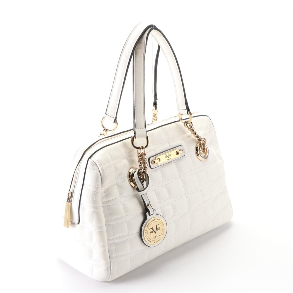 Versace White Satchel Bag with Gold Accents